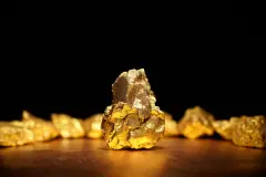 Closeup of glistening big gold nugget
