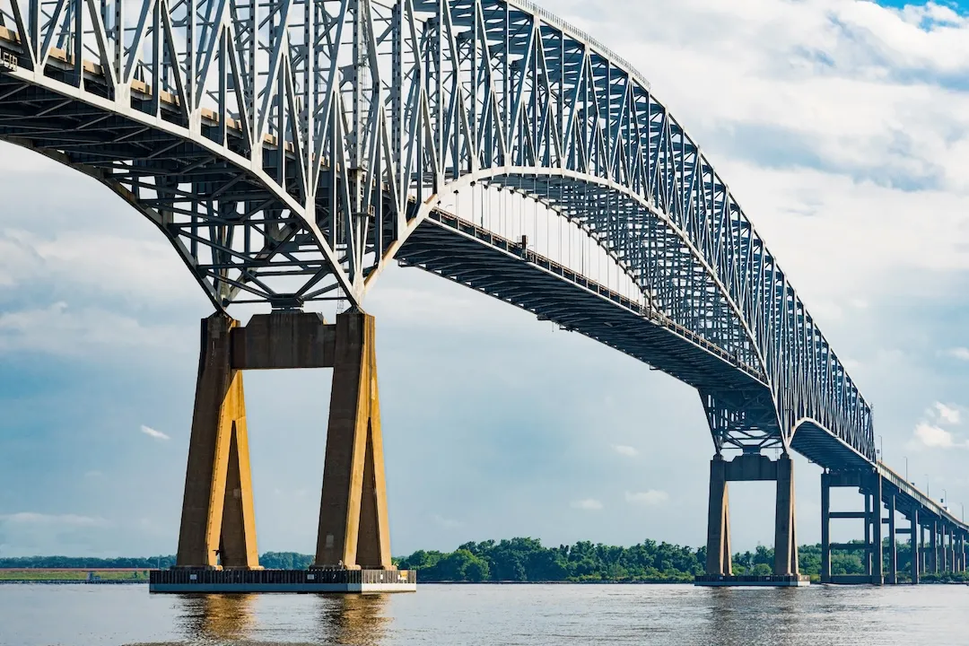 steel arch continuous through truss bridge over Patapsco River and outer Baltimore Harbor