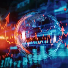 Bubble against a stock market chart