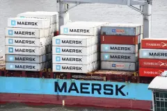 Maersk Shipping containers on a vessel