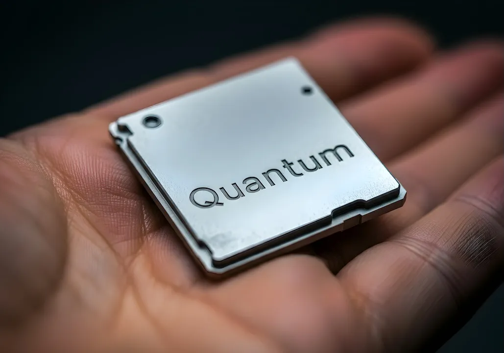 a computer chip and Quantum written on it, quantum computer