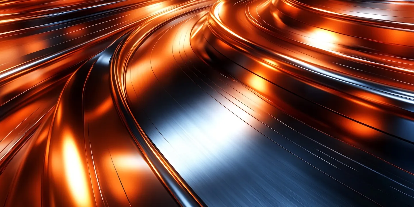 Metallic background with rich textures of copper and chrome, blending smoothly for a sleek effect