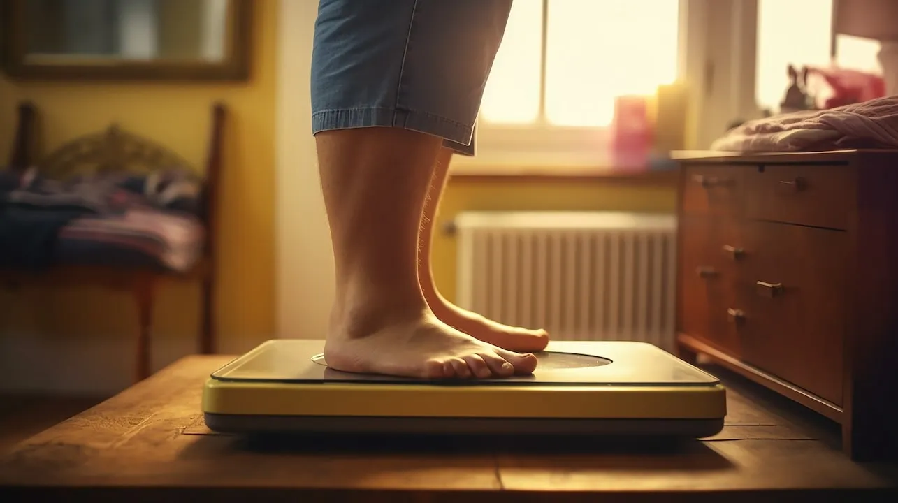 problem of being overweight, a person's legs in close-up