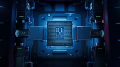 Top View of Computer Chip on Conveyor Line during Production and Packaging Process on Semiconductor Fab. 