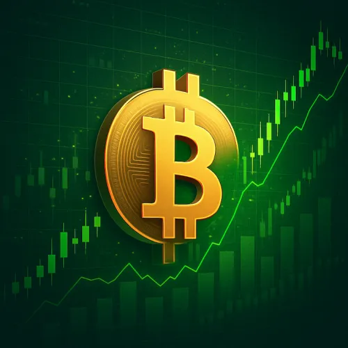 image that conveys themes of bitcoin, financial growth, investing, and profitability,
