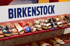 Birkenstock display rack of footwear