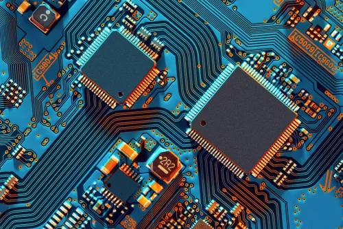 Electronic circuit board close up.