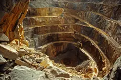 A gold mine with workers extracting gold for reserves. Gold Mine