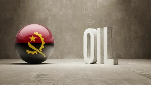 Angola flag logo on ball and 3D Oil Sign in concrete