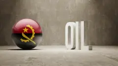Angola flag logo on ball and 3D Oil Sign in concrete