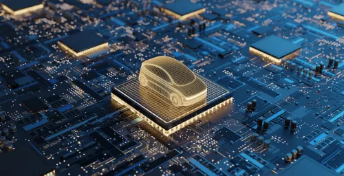 Artificial Intelligence Technology in Autonomous Driving, Future Car Software Technology. Self-Driving Car, Autonomous Vehicle, Driverless Car, Robo-Car, 3D illustration, 3D