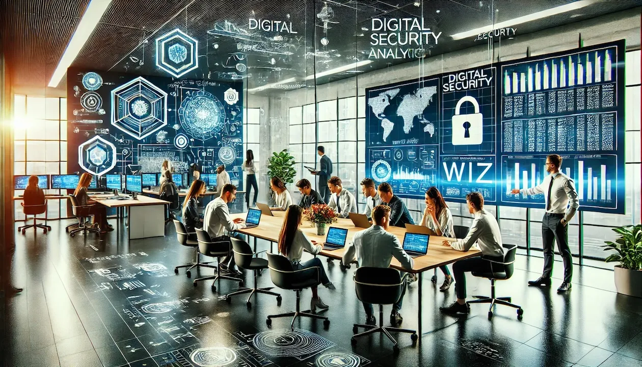 cybersecurity startup Wiz in a modern, high-tech office environment