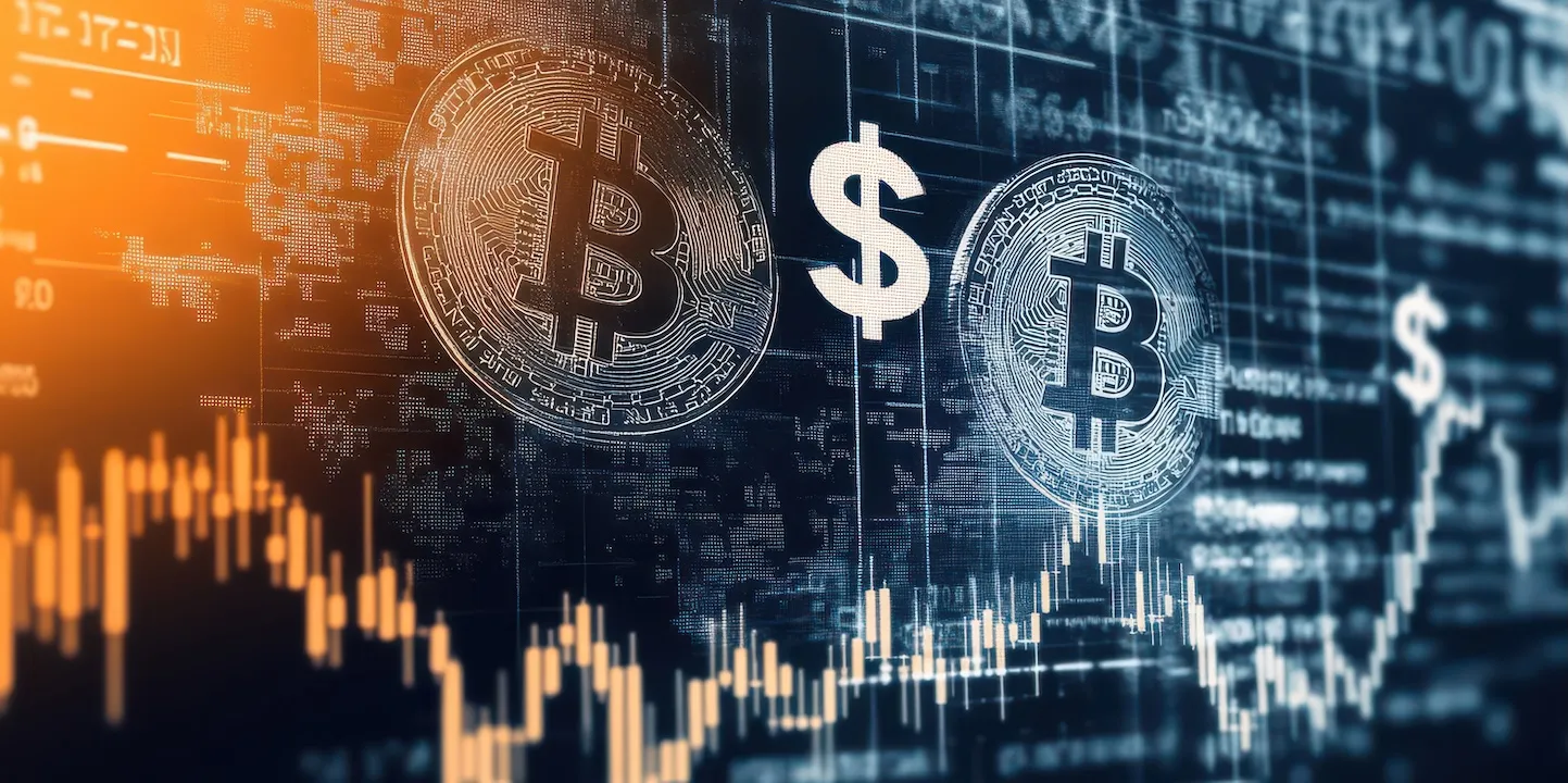 Cryptocurrency Inflation, Cryptocurrency volatility, coins fluctuating in value against traditional currency with crypto charts and dollar signs