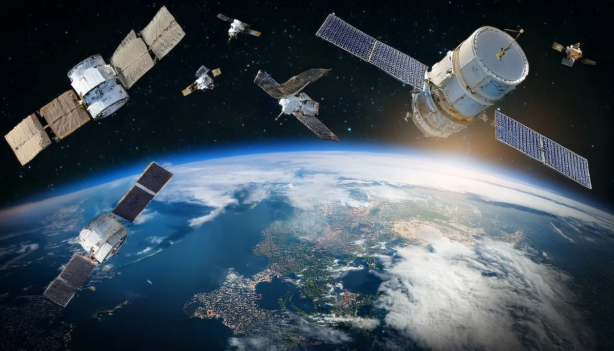 Satellites orbiting Earth, showcasing technological advancement and space exploration.