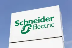 Schneider Electric logo on a panel. Schneider Electric is a European multinational corporation, leader in automation and electricity management