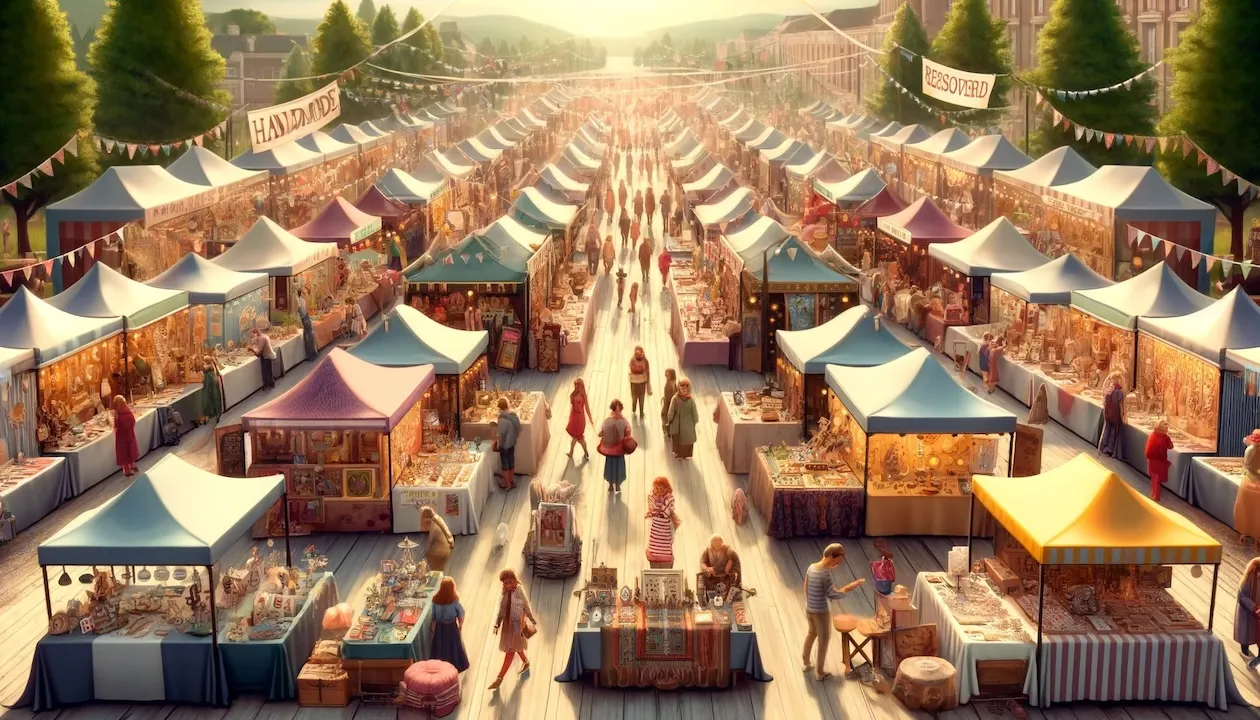 image capturing the vibrant and creative essence of an artisan market scene, reflective of the Etsy experience.