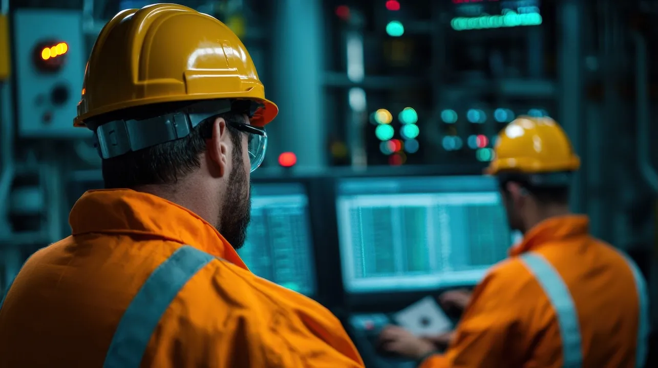 Close-up view of deepwater oil rig submersible control room operations 