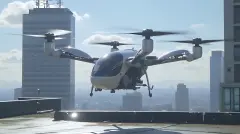 A generic white electric powered vertical take off and landing eVTOL aircraft with four rotors