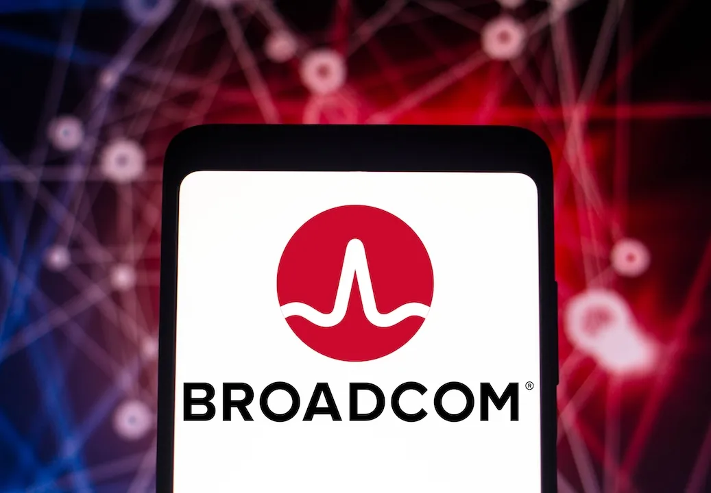the Broadcom Corporation logo seen displayed on a smartphone.