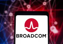 the Broadcom Corporation logo seen displayed on a smartphone.