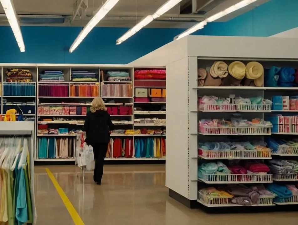 Woman shopping for craft materials in brightly lit store