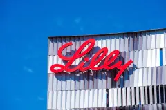 Lilly Logo on Building against blue sky
