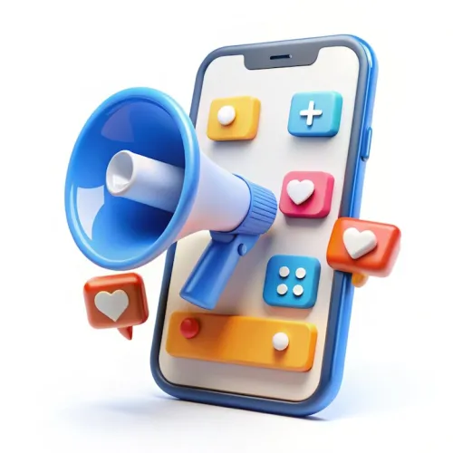 Graphic of Phone with Colourful Apps protruding and a microphone