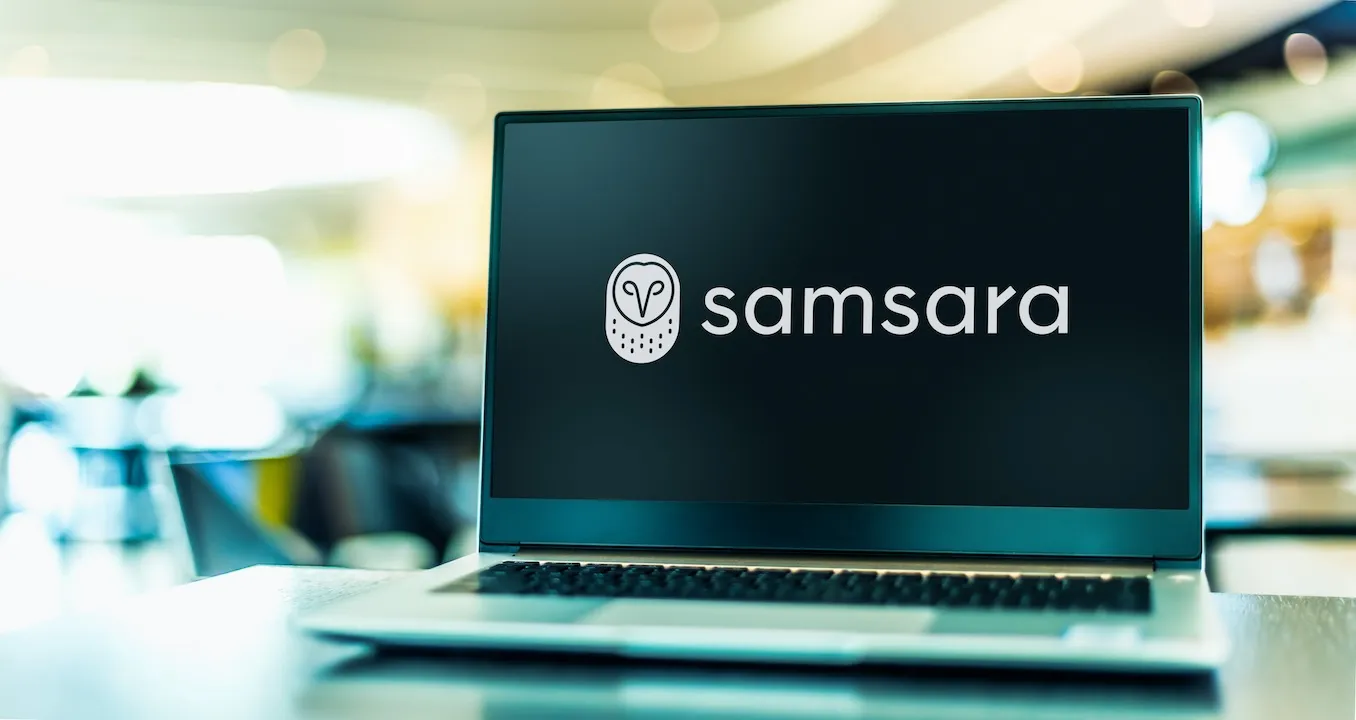 Laptop computer displaying logo of Samsara