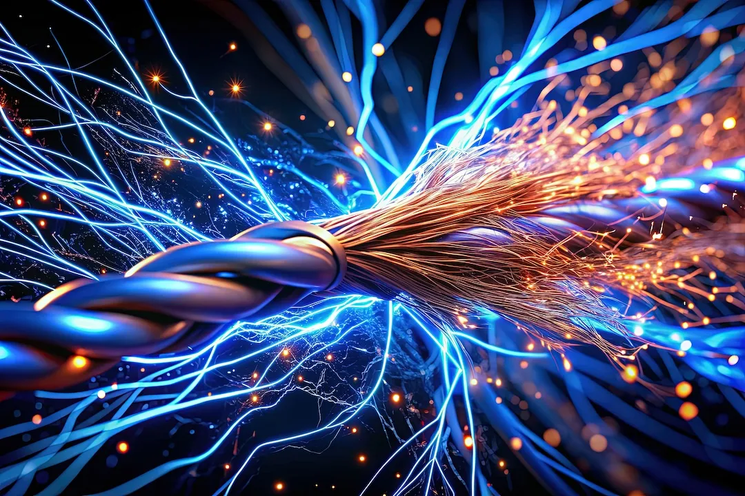 Macro Electric Current Flowing Through Wires, Electrification Concept