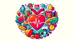 heart health clipart image, designed in a wide format to emphasize the importance of cardiovascular wellness through lifestyle choices.