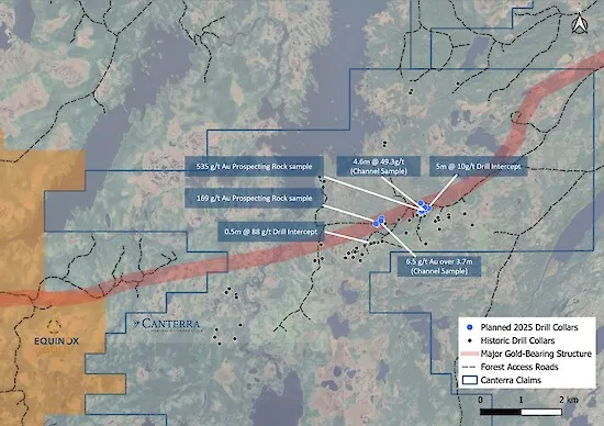 Canterra Minerals Corp. Mining 2025 proposed drill holes targeting extensional vein sets 