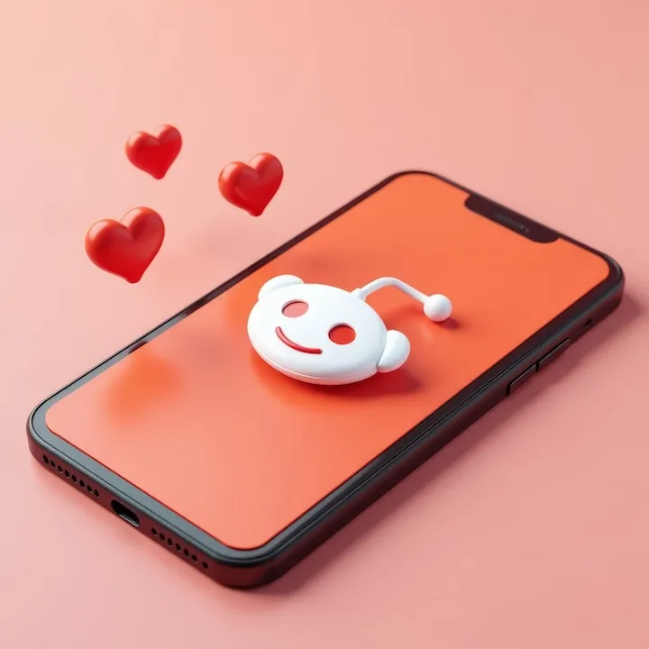 Reddit logo on phone screen with notification icons of new likes and followers around 3d icon 3d render 3d vector 