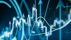 Rising chart for the stock and cryptocurrency market, rising charts and candles with upward arrows, uptrend of investment instruments