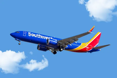 Southwest Airlines 737-800 Max aircraft on final approach at Midway Airport.