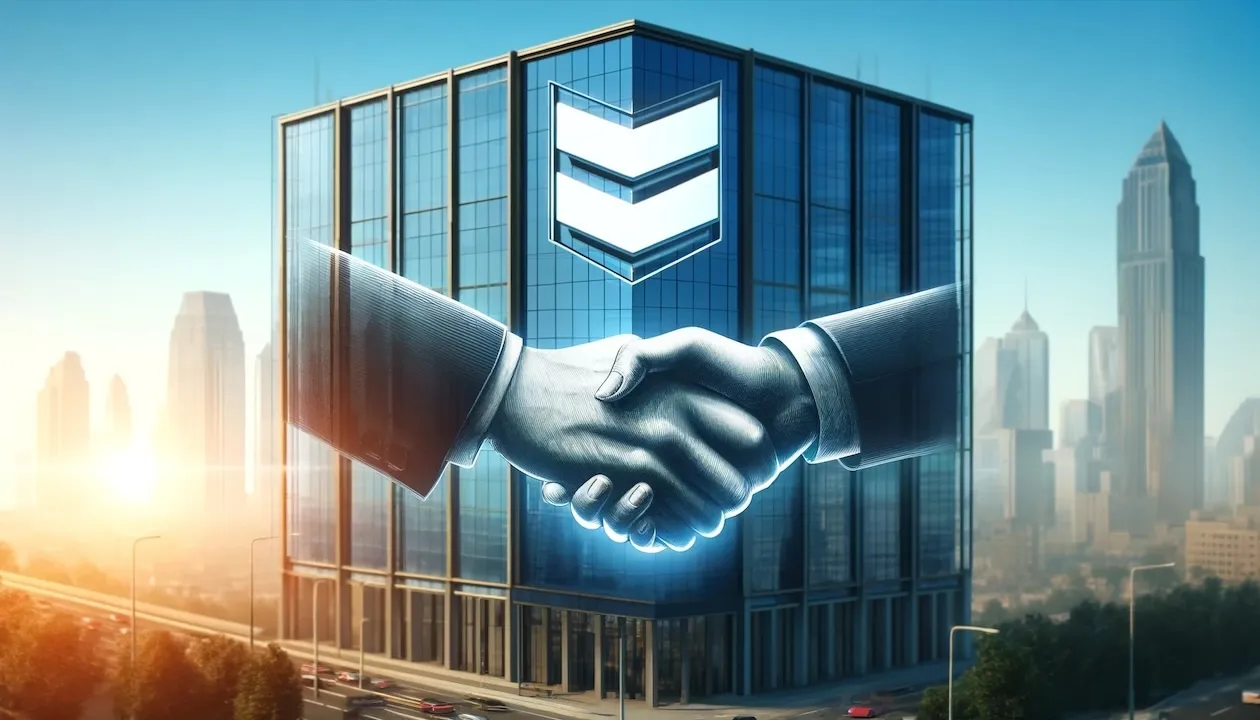 Handshake against AI background