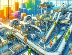 an image that vividly illustrates the plastic recycling process in a modern facility, highlighting the efficiency, sustainability, and environmental responsibility of this essential practice.