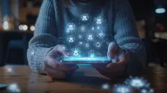 Future HandsOn Smartphone Hologram with Beneficiary Icons