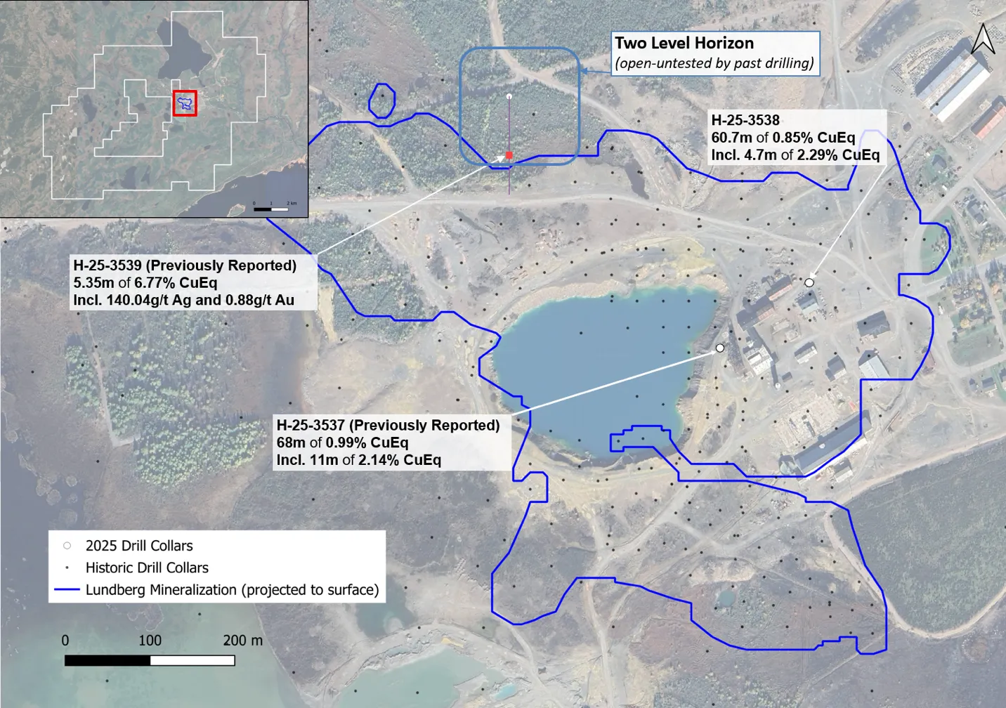 Figure 1. Buchans 2025 drilling collars and assay highlights.