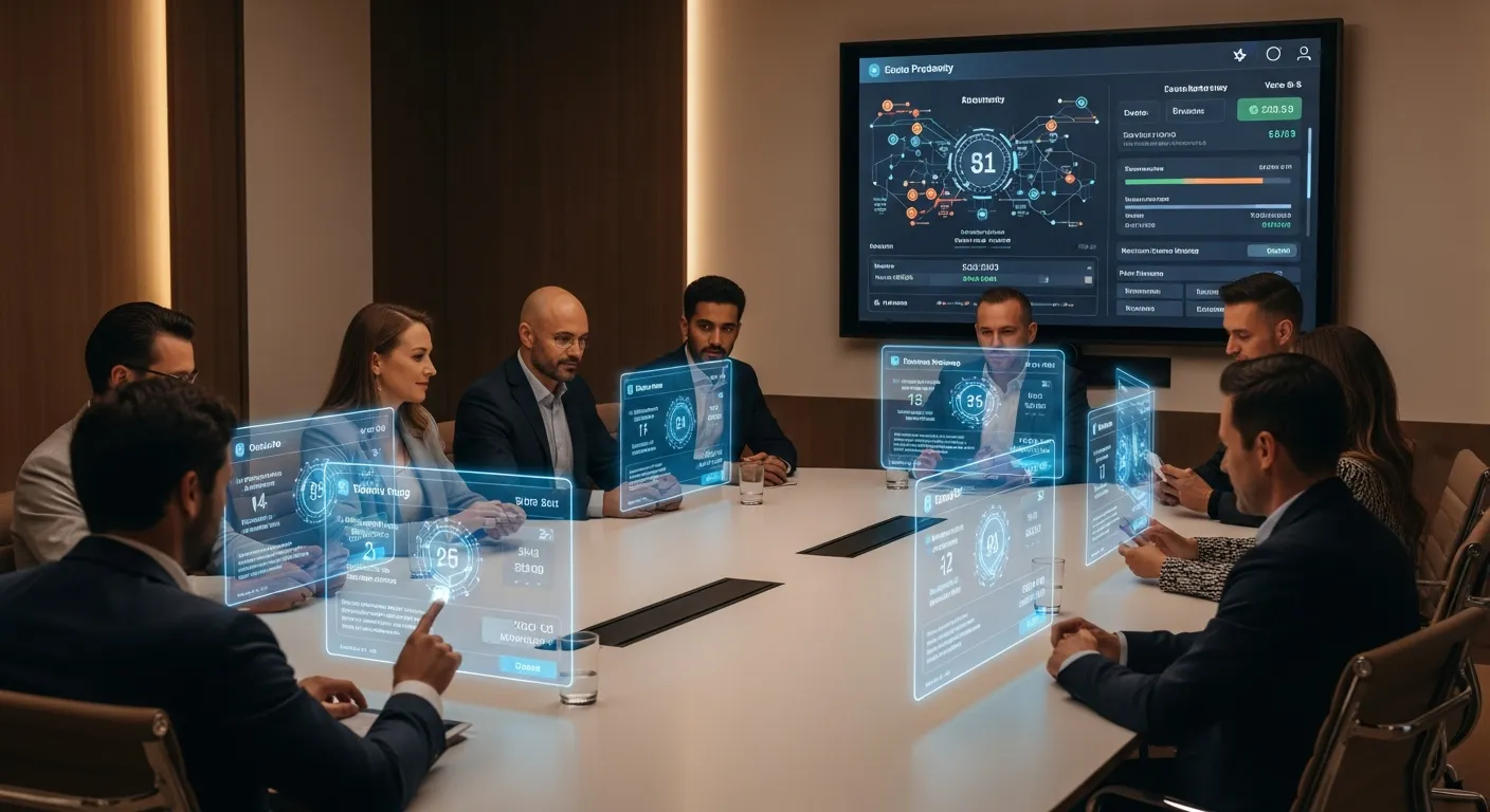 Illustration of players voting in a DAO casino governance meeting on blockchain