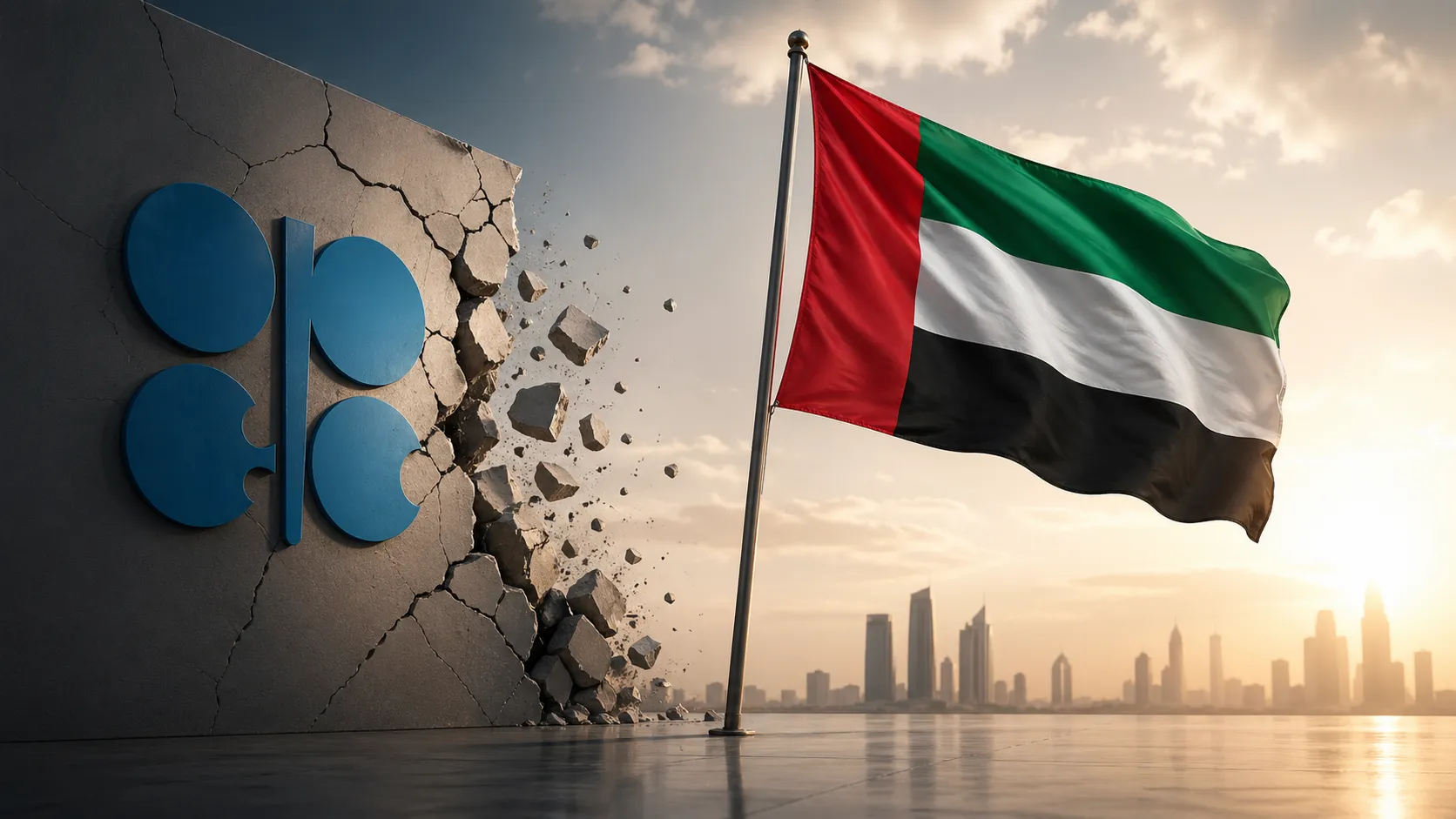 UAE flag against OPEC's shattered facade