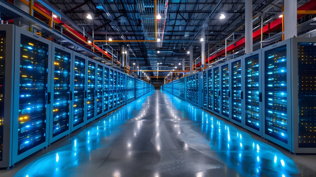 Large Data Center with Multiple Servers, Cryptocurrency Mining Farm, IT Technology and Financial Investment