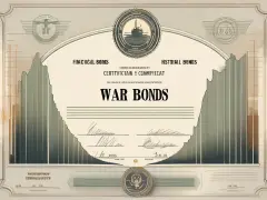 vintage war bonds certificates next to a modern financial graph, symbolizing the historical and financial aspects of war bonds, hand-drawn abstract illustration for a company blog, white background, p...