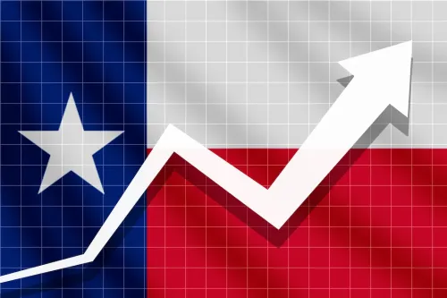 arrow growth up on the background of the Texas flag