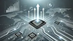 symbols of semiconductor technology, including microchips and circuit patterns