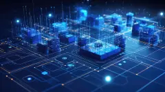 Blue AI depiction of close up Semiconductors Chips