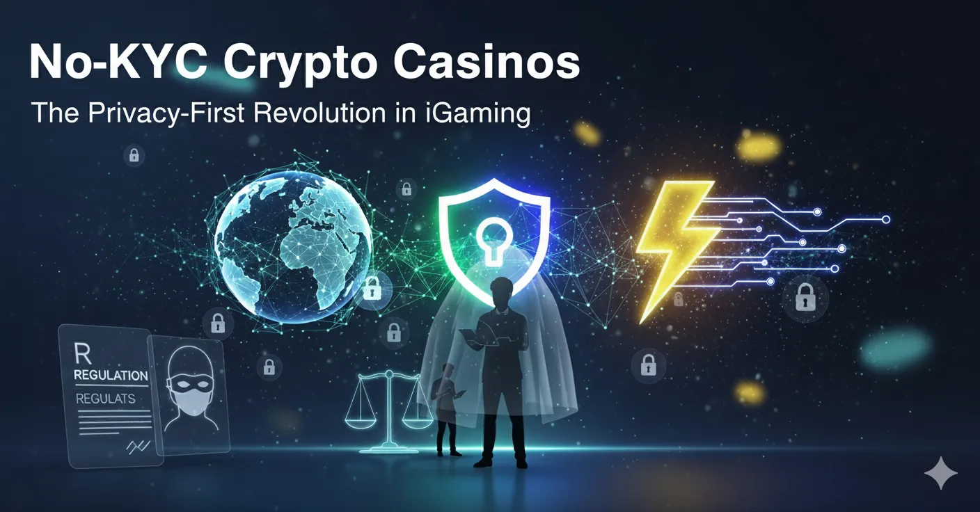 No-KYC crypto casinos hero image showing crypto wallet and roulette for privacy-first iGaming