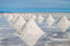 Lithium on Hills of salt - salt extraction area at the world's biggest salt plain Salar de Uyuni, Bolivia