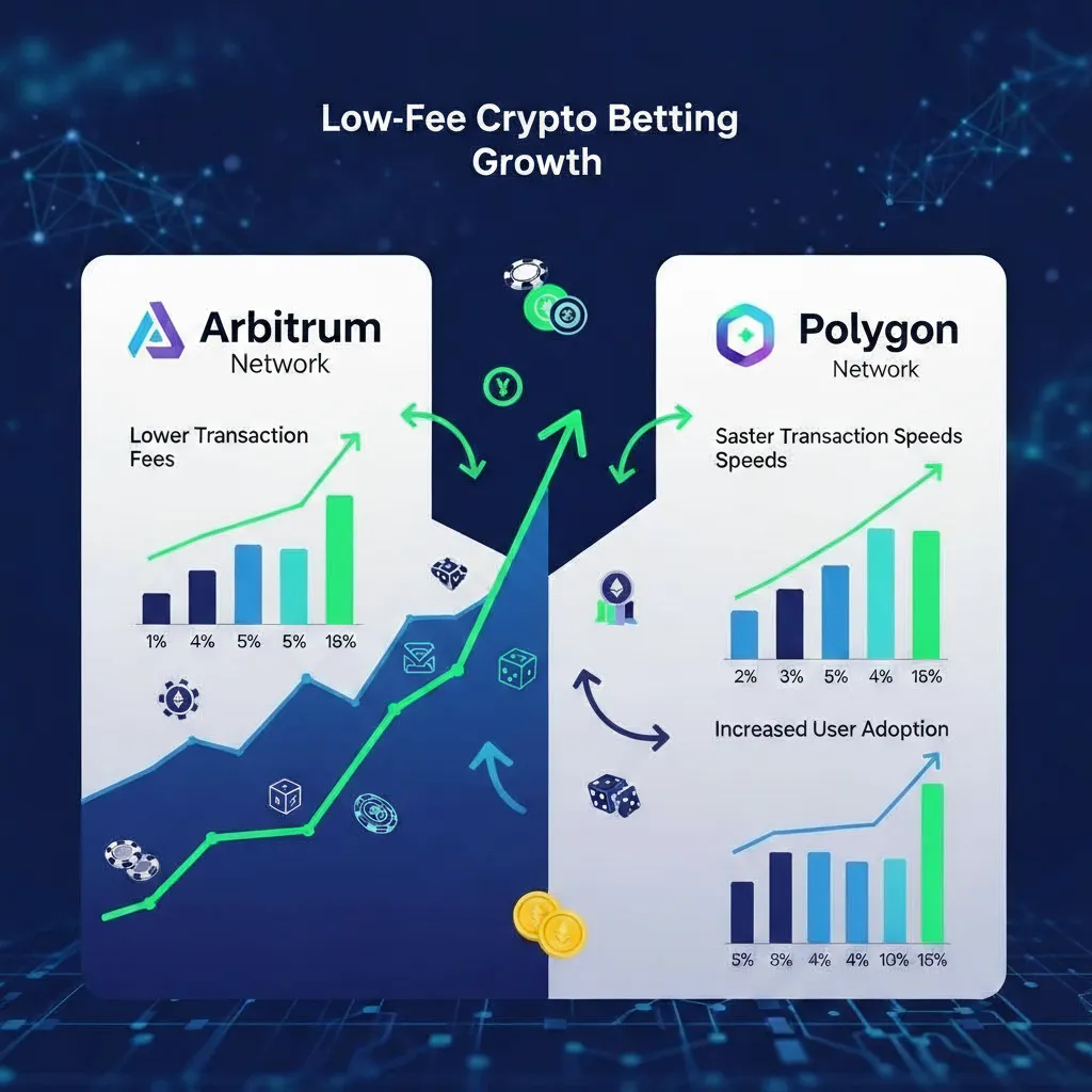 Visual chart showing Arbitrum and Polygon networks driving low-fee crypto betting growth