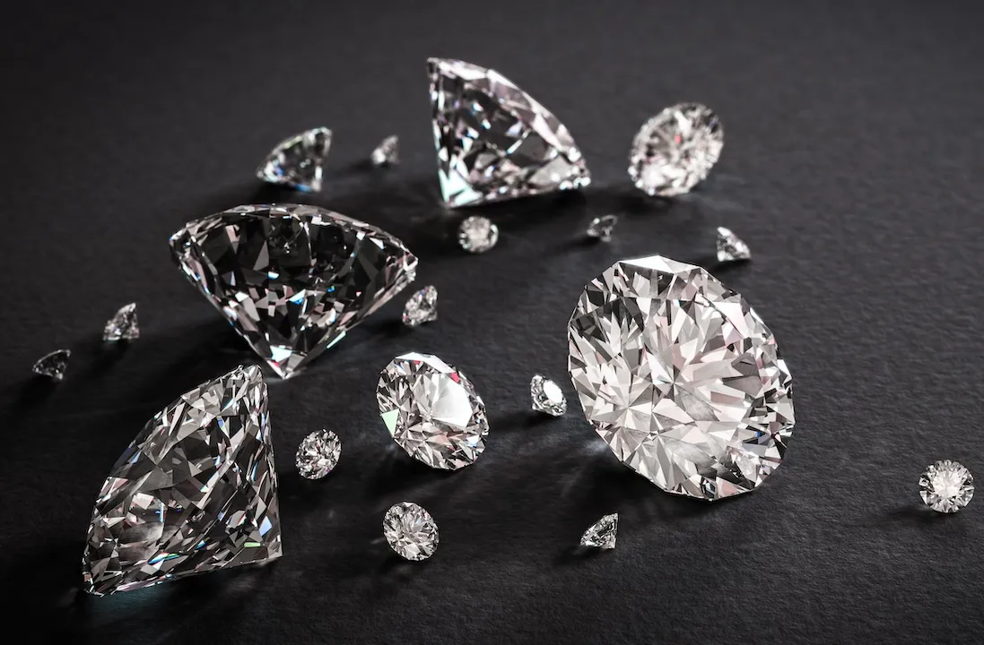 Diamonds shimmering against a black background