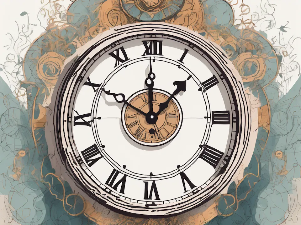 a large, ornate clock surrounded by various types of bonds, with a question mark hovering above, hand-drawn abstract illustration for a company blog, white background, professional, minimalist, clean...